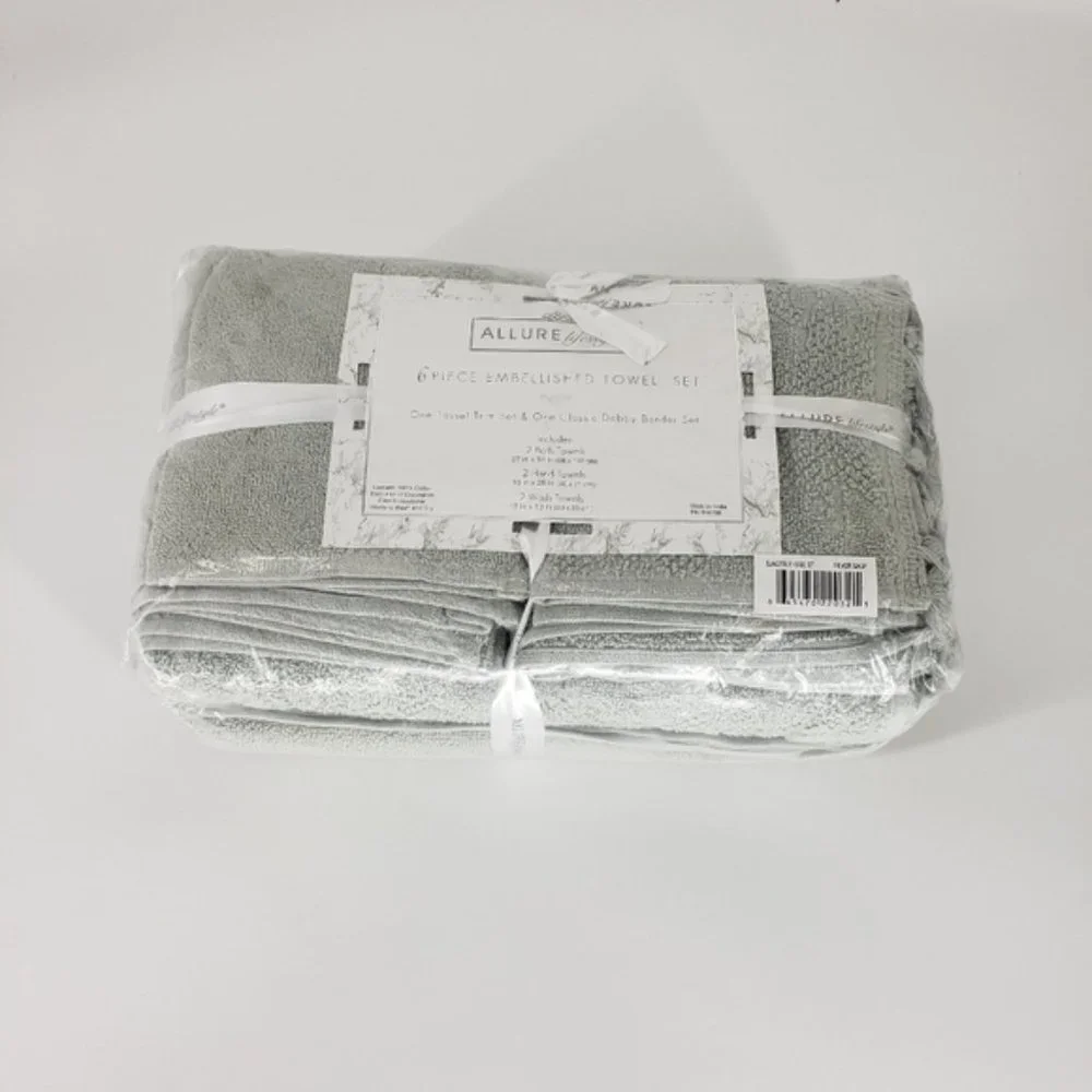 Allure Lifestyle Jacquard Tasseled Towel Set 6-Piece - Silver Sage